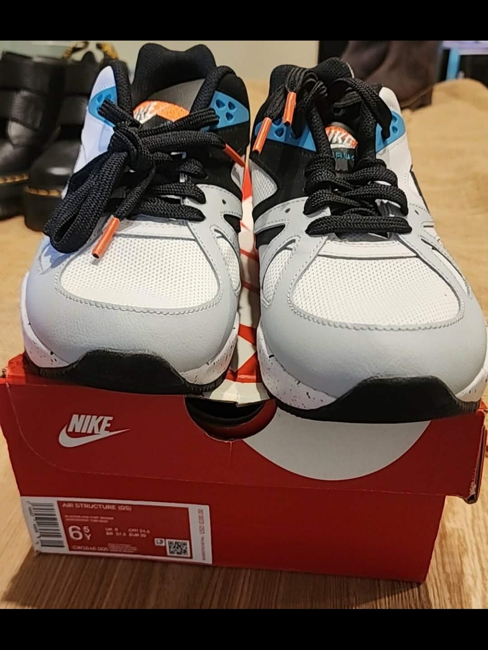 Nike Kids Gray, White & Black Sneakers with Blue and Orange Accents